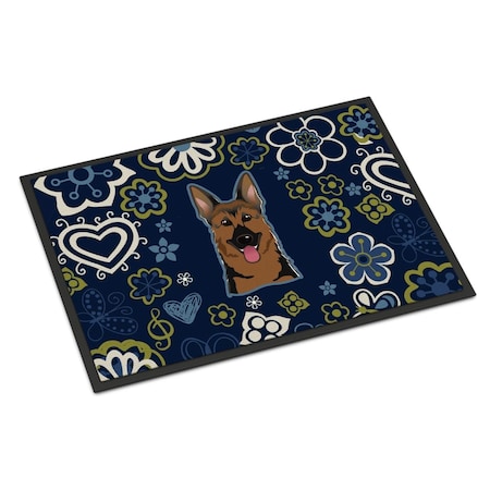 Carolines Treasures 24 x 36 in. Blue Flowers German Shepherd Indoor or Outdoor Mat BB5062JMAT